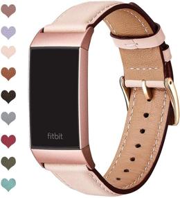 img 4 attached to 🌸 OMIU Genuine Leather Square Band Replacement for Charge 4, Charge 3, Charge 3 SE - Compatible with Charge 3 Bands for Women and Men (Pink Sand/Rose Gold)