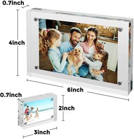 img 2 attached to 🖼️ 6x4 Inches Acrylic Picture Frames - 3 Pack: Desktop Frameless Photo Frames with Magnetic & Double Sided Transparent Design for Party/Graduation/Family/Travel Photo Souvenirs (Includes 2x2 Photo Frames)