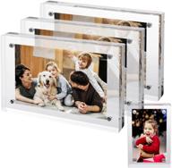 🖼️ 6x4 inches acrylic picture frames - 3 pack: desktop frameless photo frames with magnetic & double sided transparent design for party/graduation/family/travel photo souvenirs (includes 2x2 photo frames) логотип