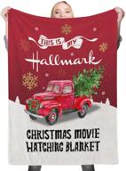 🎄 hallmark christmas movies watching blanket - cozy & luxurious red truck super soft fleece throw (50"x60") - perfect gift for couch sofa comfort logo