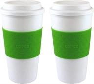 ☕️ copco acadia double wall insulated 16 oz travel mug set of 2 with non-slip sleeve, commuter friendly, kiwi, drink on the go logo