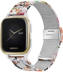 img 4 attached to 🌸 TRUMiRR Flower Band for Venu Sq Music Smart Watch: Stylish Mesh Woven Stainless Steel Watchband for Women