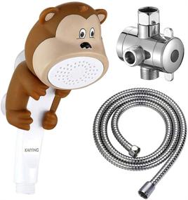 img 4 attached to 🐵 KAIYING Kids Handheld Shower Head with Cartoon Water Flow Spray - Bathing Toy for Baby, Toddlers (Monkey) + Hose + Diverter