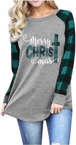 img 4 attached to 🎄 Merry Christmas Women's Long Sleeve Raglan Baseball Tee Shirts with Letter Print Tops