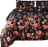 🌸 decmay queen 3pcs dark black floral duvet bedspread for teens girls and women - lightweight reversible comforter set insert with microfiber box stitching - 3d flower cluster bedding logo