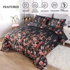 img 2 attached to 🌸 DECMAY Queen 3Pcs Dark Black Floral Duvet Bedspread for Teens Girls and Women - Lightweight Reversible Comforter Set Insert with Microfiber Box Stitching - 3D Flower Cluster Bedding