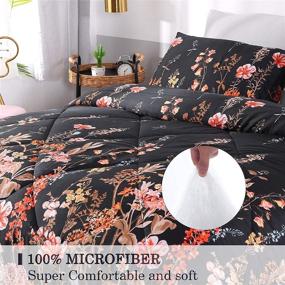 img 3 attached to 🌸 DECMAY Queen 3Pcs Dark Black Floral Duvet Bedspread for Teens Girls and Women - Lightweight Reversible Comforter Set Insert with Microfiber Box Stitching - 3D Flower Cluster Bedding