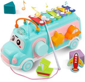 img 4 attached to 🎵 Xylophone Baby Toy with Shape Sorter - DeXop Intellectual School Bus - Educational Toys for 3 Year Old Girls and Boys - Push & Pull Music Toy - Ideal Toddler and Preschooler Gift - Kids' Birthday Favors