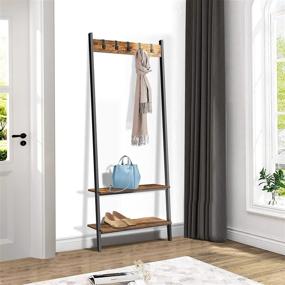 img 2 attached to 🧥 BEEWOOT Rustic Brown Coat Rack with Shoe Bench & Shelf - Small Hall Tree for a Stylish and Organized Entryway - Ladder Shelf Wood Design