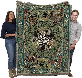 img 4 attached to Ravens Panel - Celtic Inspired Cotton Woven Throw Blanket - Made in USA (72x54)