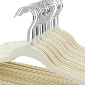 img 2 attached to 👔 100-Pack of Cream Velvet Slim Profile Heavy Duty Felt Hangers with Stainless Steel Swivel Hooks - Elama