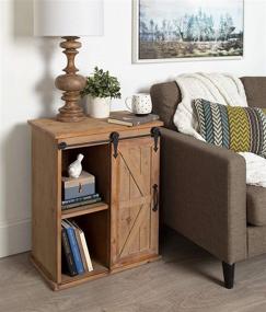 img 1 attached to 🔹 Rustic Brown Wooden Freestanding Storage Cabinet Side Accent Table with Sliding Barn Door by Kate and Laurel Cates