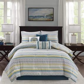 img 3 attached to 🛏️ Madison Park Mercia Bed Comforter Set: Luxurious Teal 7-Piece Bed in A Bag for Queen-Size Beds, 100% Cotton Sateen Bedroom Comforters