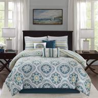 🛏️ madison park mercia bed comforter set: luxurious teal 7-piece bed in a bag for queen-size beds, 100% cotton sateen bedroom comforters logo