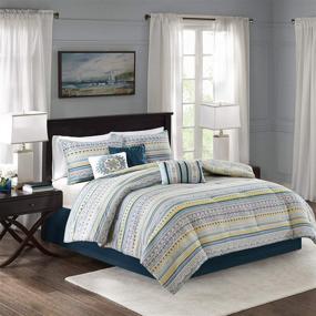 img 1 attached to 🛏️ Madison Park Mercia Bed Comforter Set: Luxurious Teal 7-Piece Bed in A Bag for Queen-Size Beds, 100% Cotton Sateen Bedroom Comforters