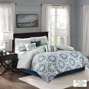 img 2 attached to 🛏️ Madison Park Mercia Bed Comforter Set: Luxurious Teal 7-Piece Bed in A Bag for Queen-Size Beds, 100% Cotton Sateen Bedroom Comforters