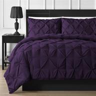 🛏️ king plum 3-piece pinch pleat comforter set, all season pintuck style, comfy bedding with double needle durable stitching logo
