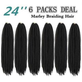 img 2 attached to 🔥 Get Trendy with 6 Packs Marley Twist Hair: 24" Afro Kinky Curly Braids Extension for Twists, Synthetic Fiber for Faux Locs (#1B)