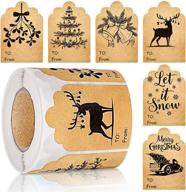 🎁 whaline christmas gift stickers - 300pcs kraft gift tag stickers with self adhesive label - 6 designs for gift bags, cards, envelopes, wrapping paper - decorations and xmas party supplies logo