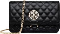 👜 womens leather shoulder bag: quilted black clutch purse with chain - stylish crossbody bag for ladies logo