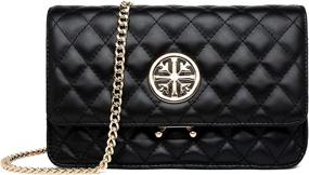 img 4 attached to 👜 Womens Leather Shoulder Bag: Quilted Black Clutch Purse with Chain - Stylish Crossbody Bag for Ladies