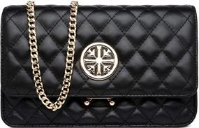 img 3 attached to 👜 Womens Leather Shoulder Bag: Quilted Black Clutch Purse with Chain - Stylish Crossbody Bag for Ladies