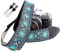 📷 blue woven vintage camera strap: embroidered elegant neck & shoulder strap with floral pattern – dslr camera accessory for men & women photographers. perfect christmas gift & stocking stuffer logo