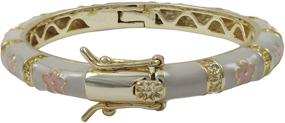 img 3 attached to 🌸 Ivy and Max: Gold Finish White Enamel Bangle Bracelet with Pink Flowers - Perfect for Girls