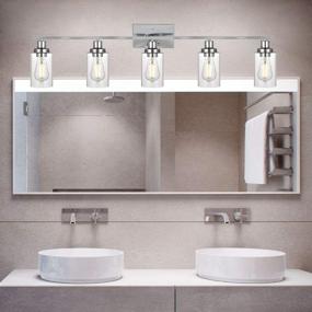 img 2 attached to 💡 5-Light Chrome Vanity Lights with Clear Glass Shade - Modern Bathroom Lighting Fixtures by MELUCEE