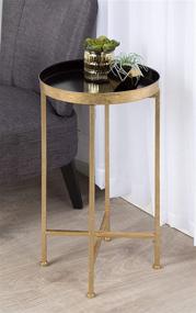 img 1 attached to 🌟 Stylish and Functional Kate and Laurel Celia Round Metal Foldable Tray Accent Table, Black with Gold Base