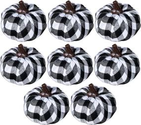 img 3 attached to 🎃 Rustic Farmhouse Fall Decor: Set of 8 Small Faux Foam Pumpkins in Black & White Buffalo Check for Halloween and Thanksgiving