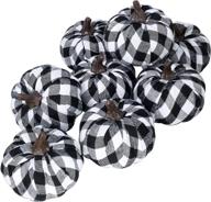 🎃 rustic farmhouse fall decor: set of 8 small faux foam pumpkins in black & white buffalo check for halloween and thanksgiving логотип