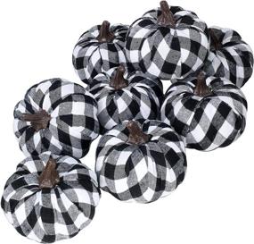 img 4 attached to 🎃 Rustic Farmhouse Fall Decor: Set of 8 Small Faux Foam Pumpkins in Black & White Buffalo Check for Halloween and Thanksgiving