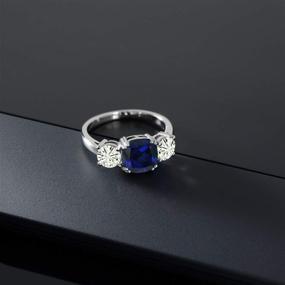 img 2 attached to 💍 Stunning 925 Sterling Silver Blue Created Sapphire and Forever Classic Created Moissanite 3-Stone Women Engagement Ring - Cushion Cut, 3.50ct by Charles & Colvard, Available in size 5, 6, 7, 8, 9