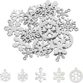 img 4 attached to 🌟 UNICRAFTALE 20pcs Snowflake Pendants, 5 Styles, Metal Charms, Small Hole Stainless Steel Xmas Charms for Christmas DIY Jewelry, Stainless Steel Color