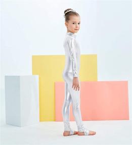 img 3 attached to 💃 Kepblom Girls Sparkling Metallic Mock Neck Unitard Costume with Long Sleeve and Zipper Back