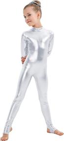 img 4 attached to 💃 Kepblom Girls Sparkling Metallic Mock Neck Unitard Costume with Long Sleeve and Zipper Back