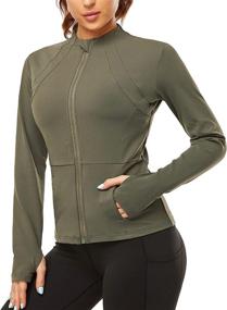 img 3 attached to 🧥 Gleeter Women's Full Zip Workout Jacket: Long Sleeve Yoga Athletic Running Jacket with Thumbhole