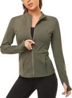 🧥 gleeter women's full zip workout jacket: long sleeve yoga athletic running jacket with thumbhole логотип