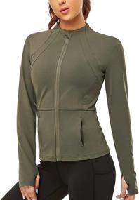 img 1 attached to 🧥 Gleeter Women's Full Zip Workout Jacket: Long Sleeve Yoga Athletic Running Jacket with Thumbhole