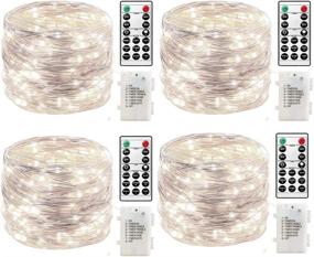 img 4 attached to Set of 4x 19.6ft 60Led Fairy String Lights Battery Operated with Remote Control Timer - Waterproof Copper Wire Twinkle Firefly Lights for Bedroom, Wedding, Christmas - Indoor Outdoor Decor (Cool White)