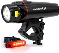 super bright usb rechargeable bike light set - volcano eye front headlight and two rear led lights for night riding or cycling. easy installation for kids, road, mountain bikes logo