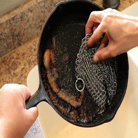 img 2 attached to 🍳 Hulless Chainmail Scrubber: Efficient 8x6 Inch Stainless Steel Cast Iron Cleaner for Various Cookware - Anti-Rust, Durable, and Convenient Hanging Ring Included