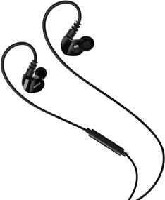 img 3 attached to 🎧 Black Noise Cancelling Over Ear Earphones with Microphone and Remote for Running, Gym, Workout, Jogging, Exercise - Sweatproof, Earhook Headphones