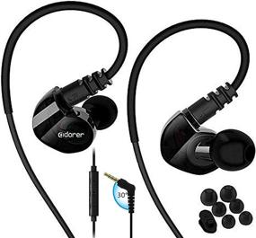 img 4 attached to 🎧 Black Noise Cancelling Over Ear Earphones with Microphone and Remote for Running, Gym, Workout, Jogging, Exercise - Sweatproof, Earhook Headphones