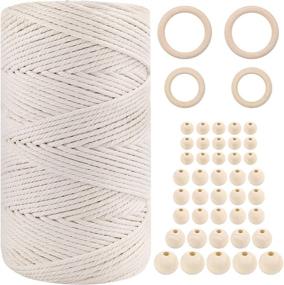 img 4 attached to 🧶 Natural Cotton Macrame Cord Kit - 3mm x 220 Yards, Includes 44pcs Assorted Wooden Beads, Ideal for Crafts, Kitting, Wall Hanging, and Plant Hangers - Perfect for Adults and Beginners