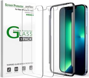 img 4 attached to 📱 Защитная пленка из закаленного стекла amFilm Glass Screen Protector 3-Pack для iPhone 13 / iPhone 13 Pro (6,1" дисплей, 2021) - с простым установочным лотком - совместима с чехлами