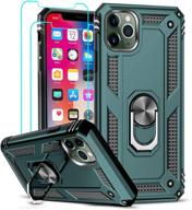 📱 leyi iphone 11 pro max case with tempered glass [2 pack] - military-grade protection, ring kickstand, midnight green logo