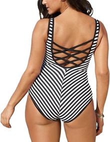 img 3 attached to 🩱 FlatterMe Plus Size Tummy Control Swimwear: One Piece Slimming Stripe Monokini Bathing Suits for Women