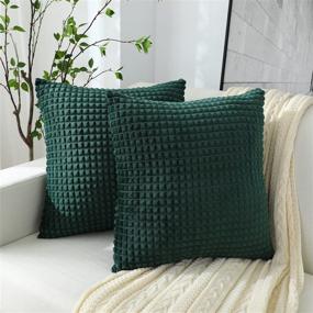 img 4 attached to 🍃 Dark Green Velvet Corduroy Throw Pillow Covers - Set of 2, Decorative Square Cushion Cases with Invisible Zipper (18"x18")